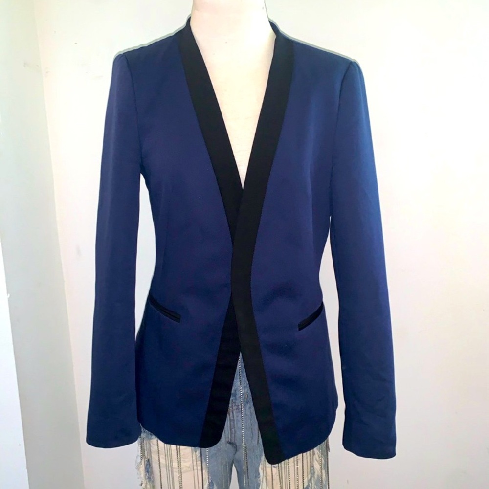 Zara Navy Blue Blazer w Black Trim Size M